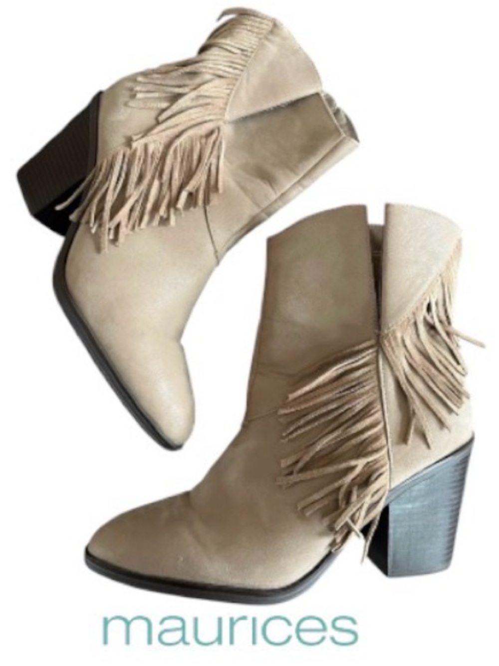 Size 9 Festival Ready! Maurice’s Fringe Ankle Boots - Taupe Western Booties